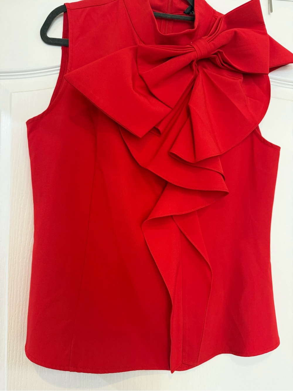 Gracia Red Sleeveless Bow Ruffle Top